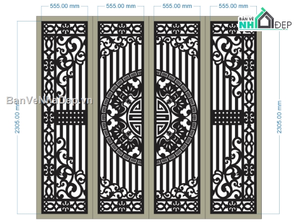 Cổng 4 cánh,Cổng cnc 4 cánh đẹp,cổng trống đồng rơi,file cad cổng 4 cánh cnc,thiết kế cổng 4 cánh cnc
