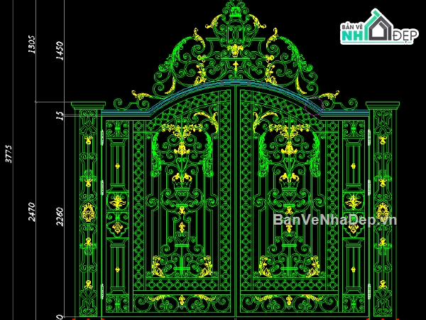 mẫu cổng CNC biệt thự,File cad cổng cnc đẹp,Autocad cổng cnc đẹp,Bản vẽ cổng cnc đẹp,Cổng 2 cánh cnc đẹp