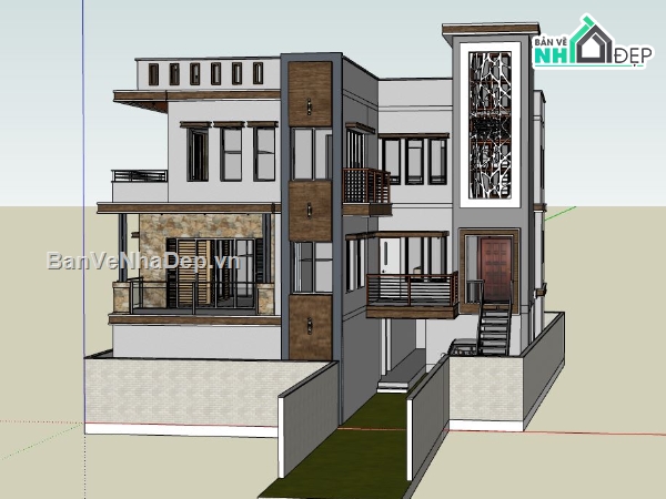 nhà phố  2 tầng,nhà phố 02 tầng,sketchup nhà phố 2 tầng