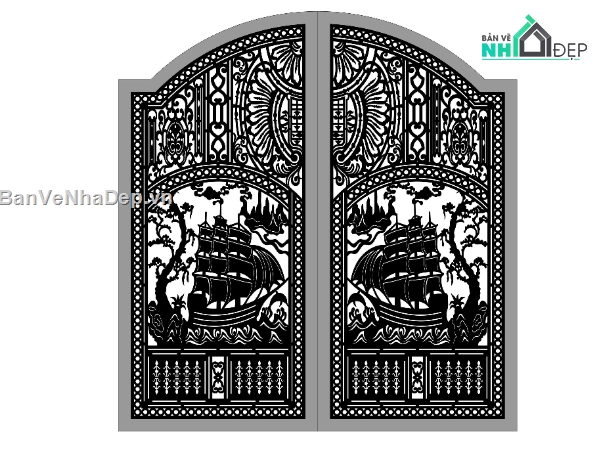 thiết kế cổng 2 cánh,file cổng dxf đẹp,cổng cnc