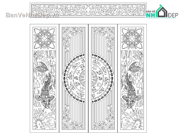 cad cổng 4 cánh cnc,cổng trống đồng cnc,thiết kế trống đồng cnc