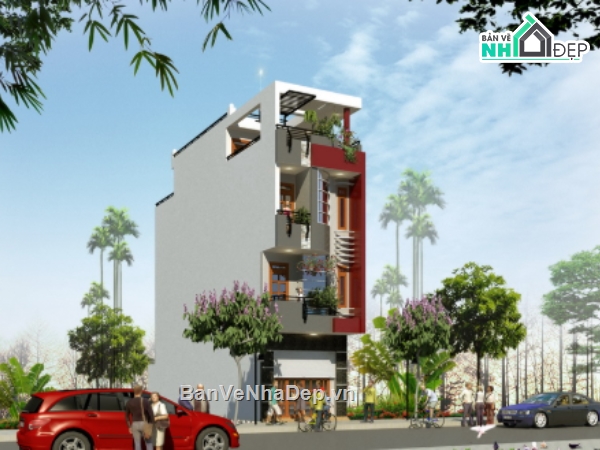 mẫu nhà phố 4 tầng,cad nhà phố 4 tầng,nhà phố 4 tầng file cad