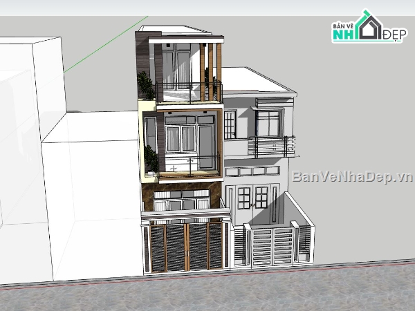 nhà phố 3 tầng,phối cảnh nhà phố,file sketchup nhà phố