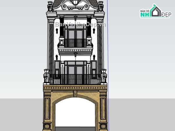 mẫu nhà phố 3 tầng đẹp,model sketchup nhà phố 3 tầng,file sketchup nhà phố 3 tầng,model su nhà phố 3 tầng