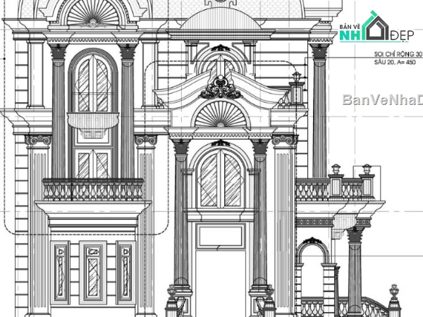 biệt thự tân cổ điển,biệt thự 3 tầng,hồ sơ thiết kế biệt thự