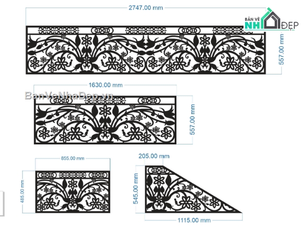 Mẫu lan can,lan can,lan can dxf,lan can 3 kích thước