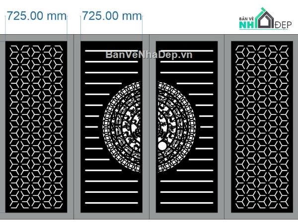 mẫu cổng,mẫu cổng 4 cánh,hoa văn cổng dxf