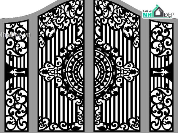 Cổng 4 cánh,file dxf cổng 4 cánh,dxf cổng 4 cánh