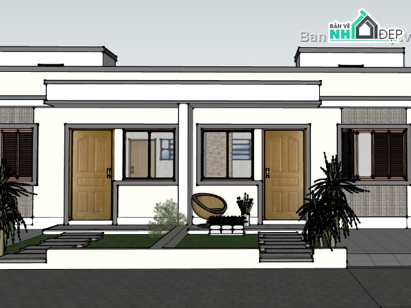 kiến trúc nhà 1 tầng,bản vẽ nhà liền kề đẹp,thiết kế nhà liền kề sketchup