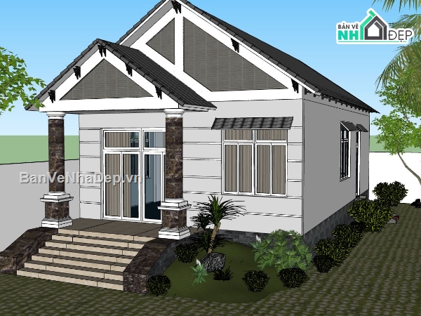 nhà cấp 4,sketchup nhà cấp 4,phối cảnh nhà cấp 4