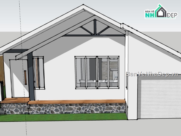 su nhà 1 tầng,model su nhà 1 tầng,sketchup biệt thự