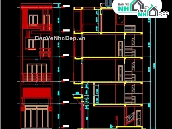 Nhà 5 tầng kt 4x8  m,nhà 5 tầng phối cảnh,Nhà 5 tầng full thiết kế