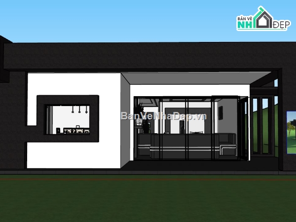 bản vẽ su nhà 1 tầng,mẫu nhà 1 tầng sketchup,su nhà 1 tầng
