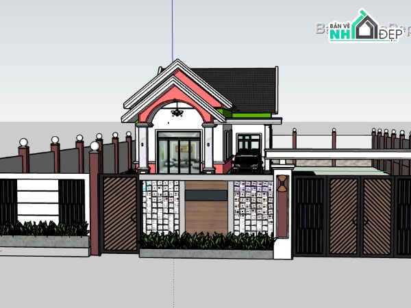 mẫu nhà 1 tầng,nhà đẹp 1 tầng,sketchup nhà 1 tầng