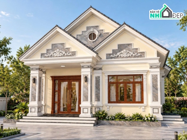 Bản vẽ nhà cấp 4 tân cổ điển,bản vẽ nhà cấp 4 9x18m,mẫu nhà cấp 4 tân cổ điển đẹp,hồ sơ thiết kế nhà cấp 4,bản vẽ nhà cấp 4 full kiến trúc kết cấu điện nước