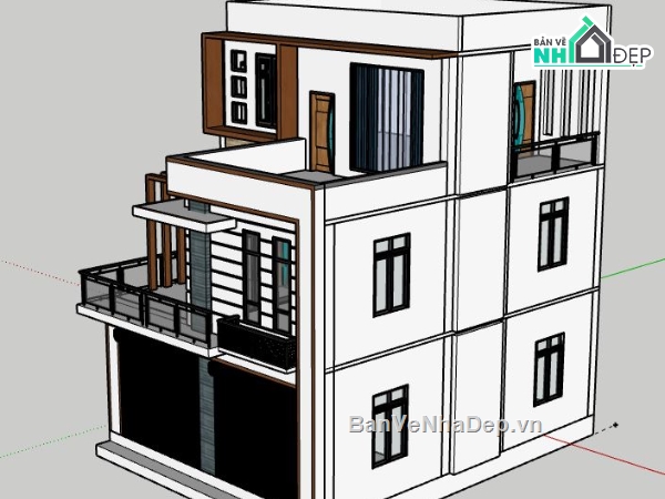 Nhà phố 3 tầng,model su nhà phố 3 tầng,nhà phố 3 tầng,sketchup nhà phố 3 tầng