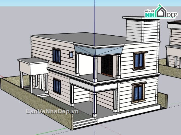 Nhà phố 2 tầng,model su nhà phố 2 tầng,file su nhà phố 2 tầng,file sketchup nhà phố 2 tầng