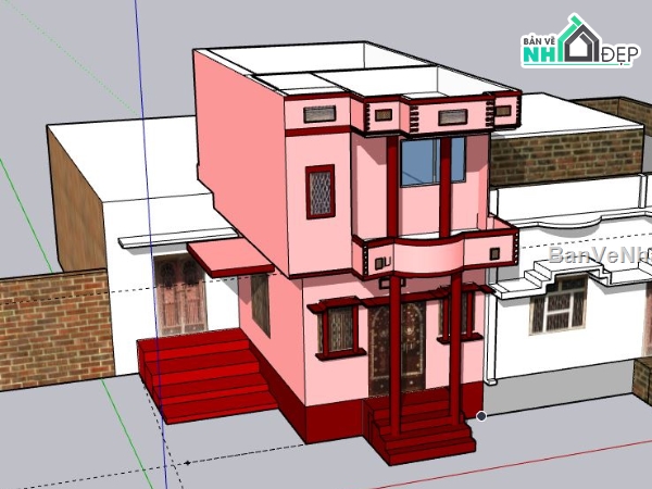 Nhà phố 2 tầng,model su nhà phố 2 tầng,nhà phố 2 tầng file su,sketchup nhà phố 2 tầng,mẫu nhà phố 2 tầng model su