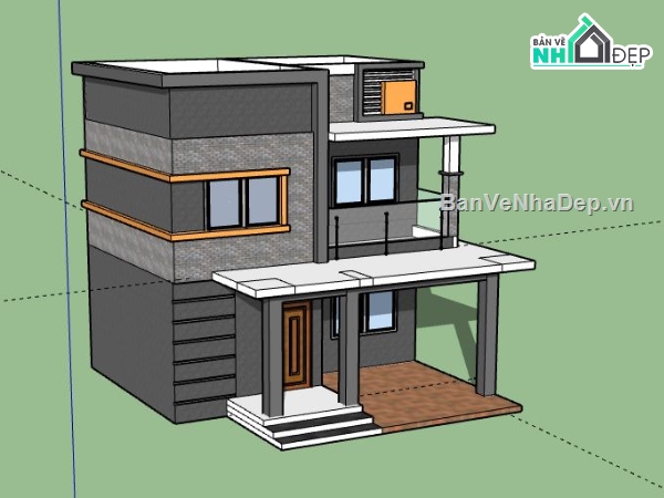 Nhà phố 2 tầng,model su nhà phố 2 tầng,file sketchup nhà phố 2 tầng