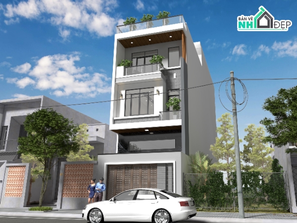 Bản vẽ nhà phố 3 tầng 1 tum KT 5.5x20m,Nhà phố 3.5 tầng 5.5x20m,Bản vẽ nhà phố 5x20m,Hồ sơ thiết kế nhà phố hiện đại,Mẫu nhà phố hiện đại 5.5x20m