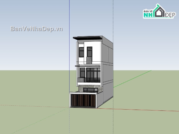 Nhà phố 3 tầng,sketchup nhà phố 3 tầng,phối cảnh nhà phố