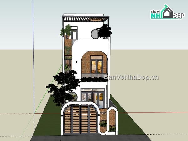 Nhà phố 3 tầng,model su nhà phố 3 tầng,sketchup nhà phố 3 tầng