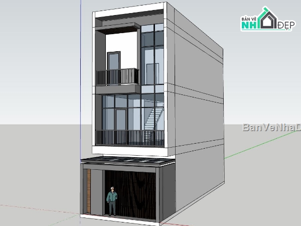 nhà phố 3 tầng,file nhà phố sketchup,phối cảnh nhà phố