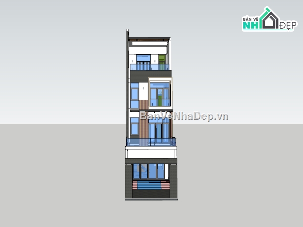 su nhà phố,sketchup nhà phố,su nhà phố 4 tầng