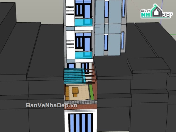 nhà phố 5 tầng,model su nhà phố 5 tầng,file sketchup nhà phố 5 tầng