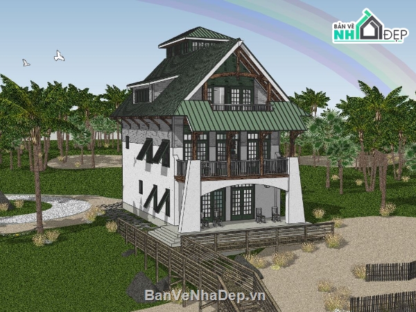 nhà ở 2 tầng,sketchup nhà ở,2 tầng