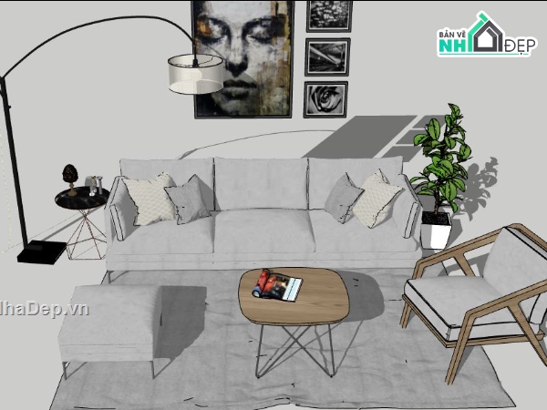 sketchup phòng khách,phòng khách 3d,sketchup phòng khách hiện đại