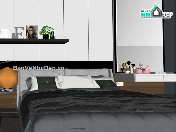 phòng ngủ sketchup,model phòng ngủ hiện đại,sketchup phòng khách hiện đại,phòng ngủ hiện đại su