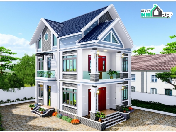 revit biệt thự,revit biệt thự đẹp,revit nhà dân,revit nhà mái thái,thiết kế revit nhà dân