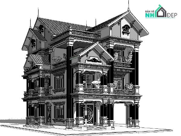 Mẫu revit tân cổ điển,file revit biệt thự tân cổ,file revit biệt thự đẹp,mẫu revit biệt thự đẹp,revit biệt thự,thiết kế revit biệt thự