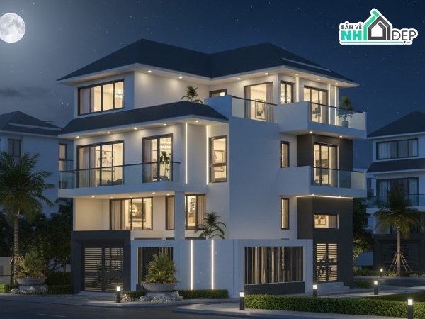 biệt thự 3 tầng,biệt thự 3 tầng 11x13m,revit biệt thự 3 tầng,revit mẫu biệt thự đẹp,revit biệt thự