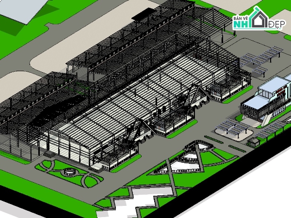 revit nhà xưởng,nhà xưởng revit,nhà xưởng công nghiệp,file revit nhà máy,file revit nhà xưởng