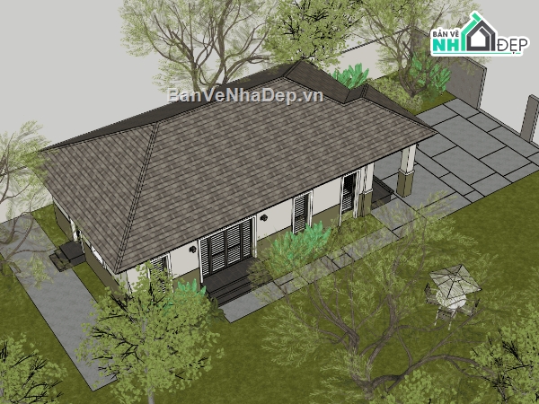su biệt thự,sketchup biệt thự,biệt thự 1 tầng