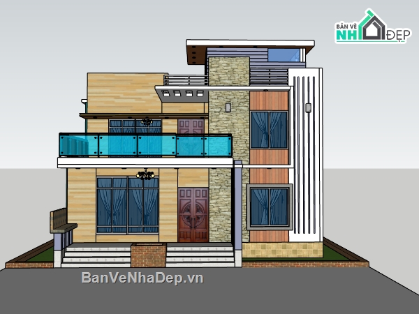 biệt thự 2 tầng,su biệt thự,sketchup biệt thự