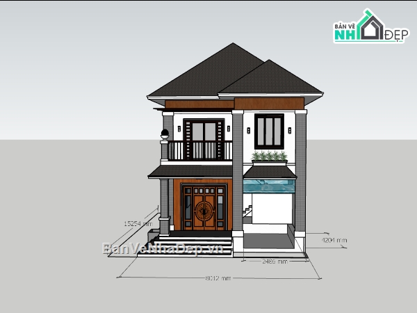 biệt thự 2 tầng,su biệt thự,sketchup biệt thự,biệt thự sketchup