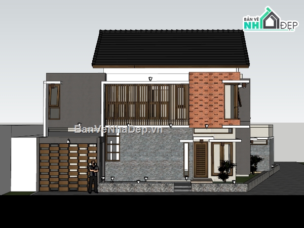 biệt thự 2 tầng,su biệt thự,sketchup biệt thự