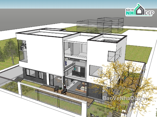 biệt thự 3 tầng,su biệt thự,sketchup biệt thự