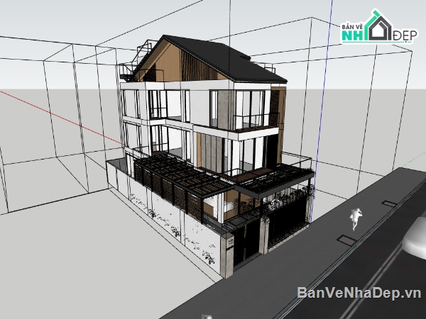 biệt thự 3 tầng,su biệt thự,sketchup biệt thự