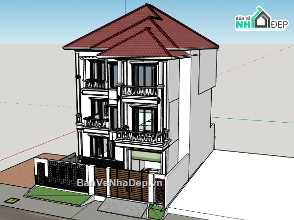 su biệt thự,sketchup biệt thự,biệt thự 3 tầng