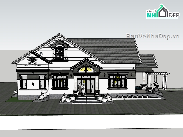 su biệt thự,sketchup biệt thự,su biệt thự 1 tầng