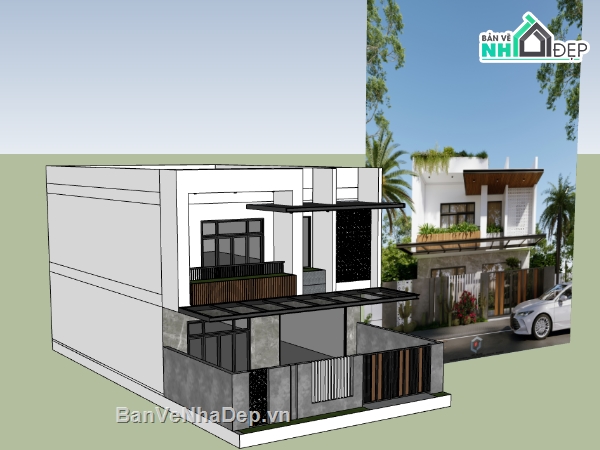 biệt thự 2 tầng,su biệt thự,sketchup biệt thự,sketchup biệt thự 2 tầng