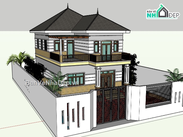 su biệt thự,sketchup biệt thự,su biệt thự 2 tầng