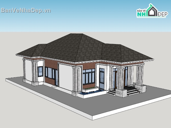 su biệt thự,sketchup biệt thự,biệt thự 1 tầng