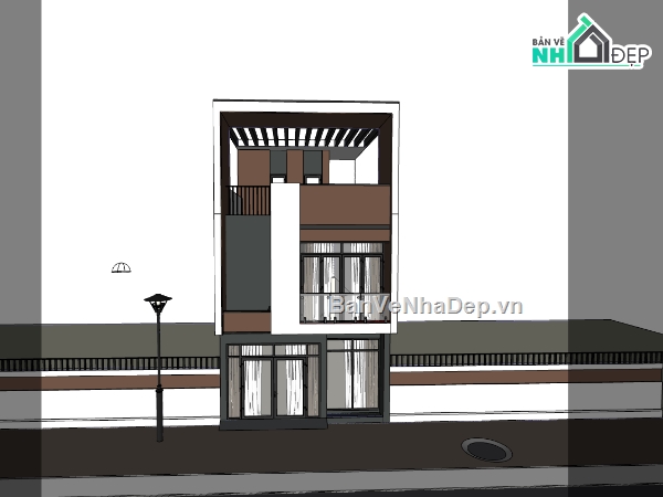 nhà phố 3 tầng,su nhà phố,sketchup nhà phố