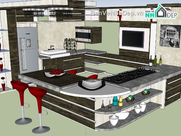 Mẫu nhà bếp,nhà bếp hiện đại,thiết kế nhà bếp sketchup,su thiết kế nội thất nhà bếp,thiết kế nội thất nhà bếp đẹp