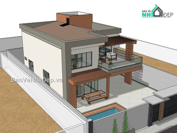 su biệt thự,sketchup biệt thự,su biệt thự 2 tầng